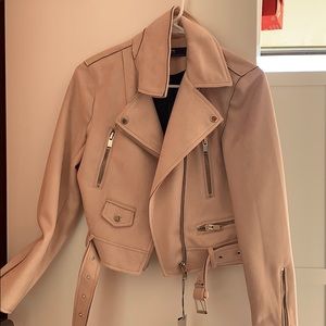 Pink Zara cropped moto jacket